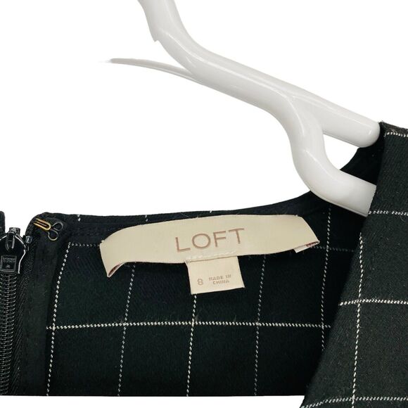 Loft Dress Womens Size 8 Check Plaid Ruffle Cap Sleeve Preppy Career Black White - Picture 5 of 9